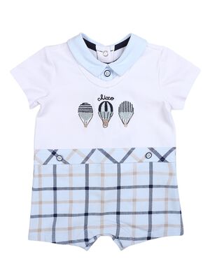 Boys White & Light Blue Short Sleeve Knitted Romper